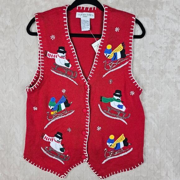 Vintage Victoria Jones Holiday Sweater Vest Womens Medium Petite Winter 90s Snow - Picture 1 of 7